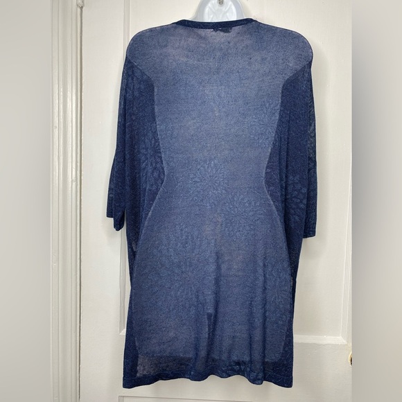 J JILL NWT Everyday Blum Linen Navy Blue Sheer Floral Oversized Tunic Top - Picture 4 of 5
